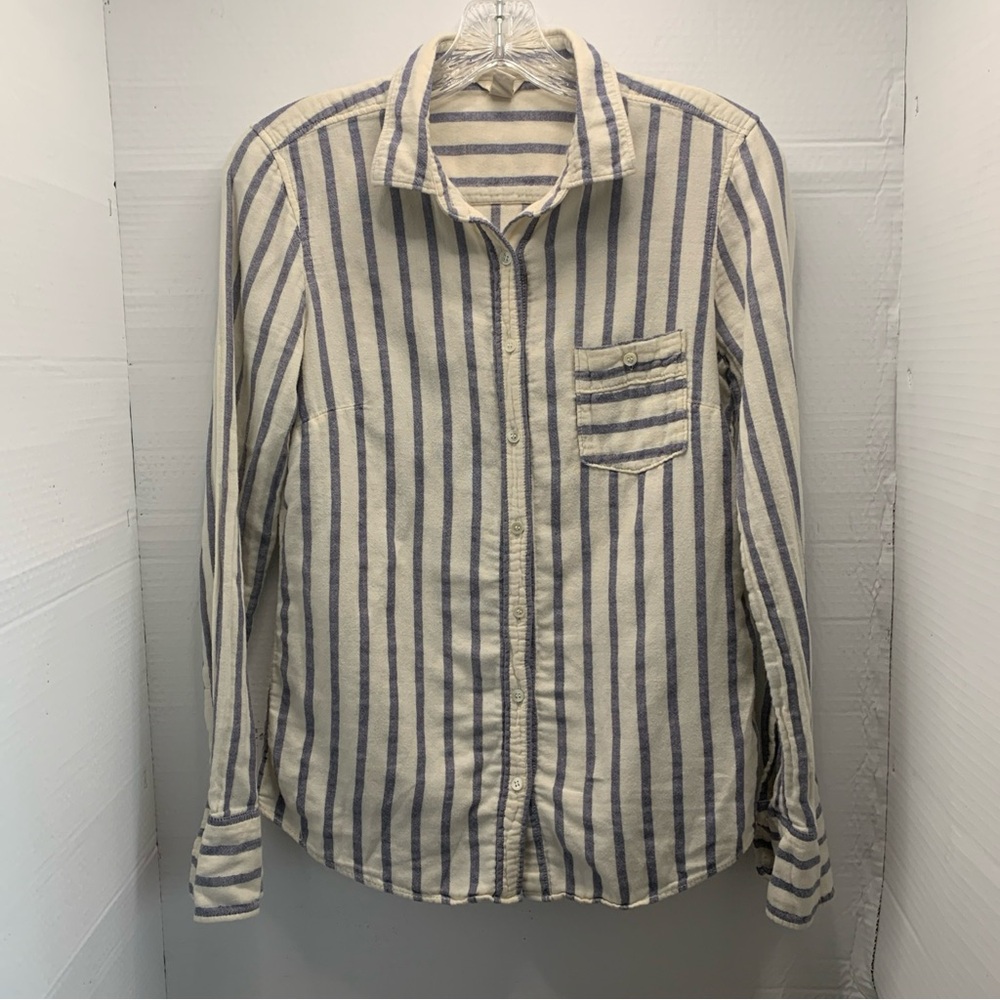 J.CREW Shirt Size 2 Long Sleeve Preppy Button-Down Blue Cream Stripe 100% Cotton